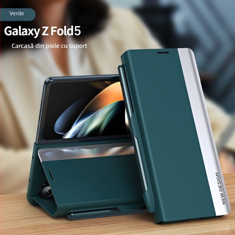 Husă din piele TriFold cu capac rabatabil pentru Samsung Galaxy Z Fold7/6/5, slot pentru stilou și pix inclus, design business, protecție anti-cădere