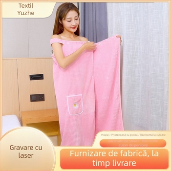 Halat de baie din fleece coral pentru femei, absorbant, stil wrap, 100% poliester, 300 g, Seria Prințesa, Toamnă
