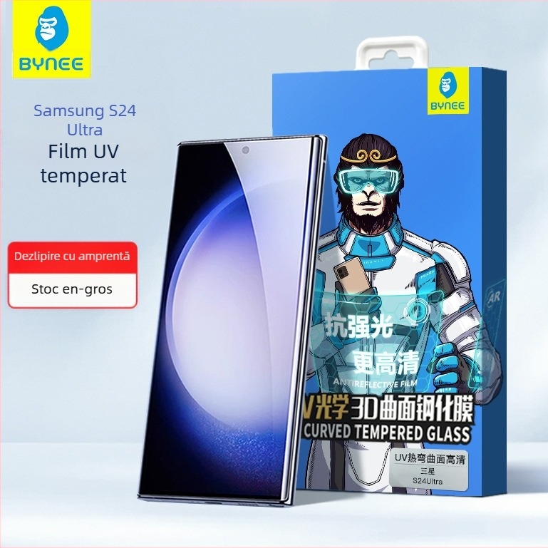 Protecție ecran din sticlă temperată pentru Samsung S24 Ultra, compatibil cu S23 Ultra/S22 Ultra, claritate HD, acoperire UV, antiamprentă, protecție anti-cădere