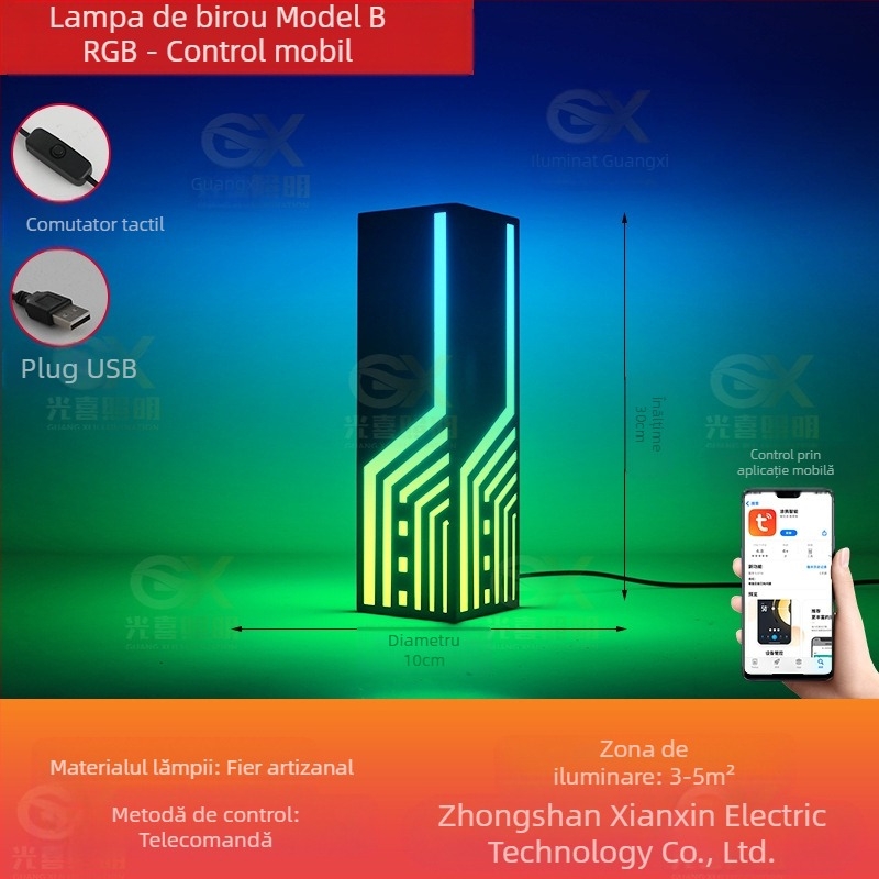 Lampă de atmosferă RGB pentru dormitor și birou, stil cyberpunk, alimentare USB, control prin APP