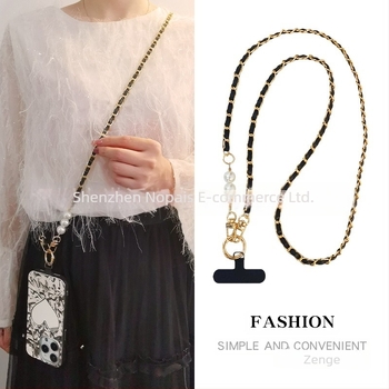 Lanyard pentru telefon cu bretea lungă crossbody, din metal și piele, lucrat manual, pandantiv cu lanț de perle, brand Zhenge