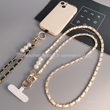Lanyard pentru telefon cu bretea lungă crossbody, din metal și piele, lucrat manual, pandantiv cu lanț de perle, brand Zhenge