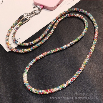 Lanyard pentru telefon cu curea crossbody, stil Chanel cu cristale, făcut manual, durabil, marca Zhenge, material: alt, cataramă: metal