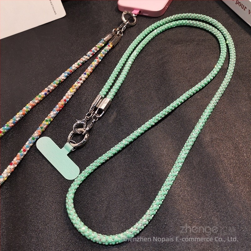 Lanyard pentru telefon cu curea crossbody, stil Chanel cu cristale, făcut manual, durabil, marca Zhenge, material: alt, cataramă: metal