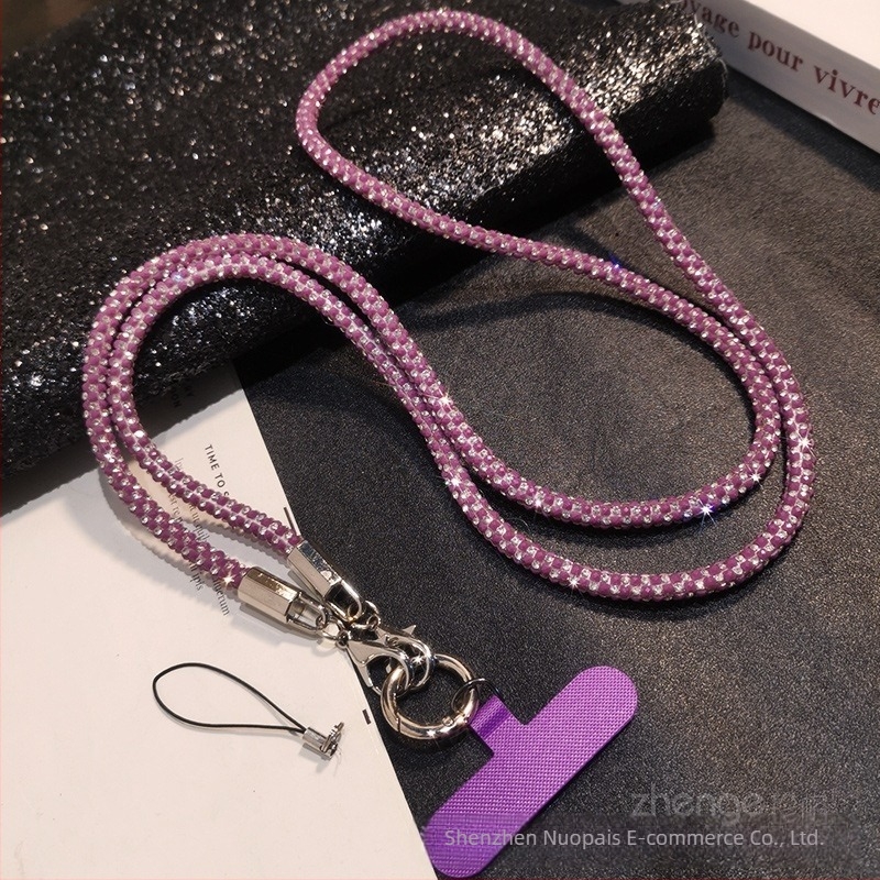 Lanyard pentru telefon cu curea crossbody, stil Chanel cu cristale, făcut manual, durabil, marca Zhenge, material: alt, cataramă: metal