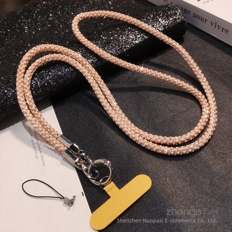 Lanyard pentru telefon cu curea crossbody, stil Chanel cu cristale, făcut manual, durabil, marca Zhenge, material: alt, cataramă: metal
