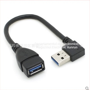 Cablu USB de extensie, din mufa masculină în cea feminină, unghi de 90° spre stânga, USB 3.0, din cupru