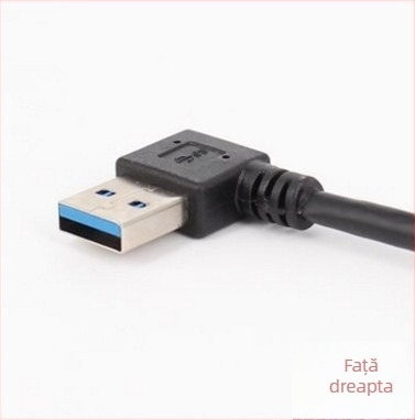 Cablu USB de extensie, din mufa masculină în cea feminină, unghi de 90° spre stânga, USB 3.0, din cupru