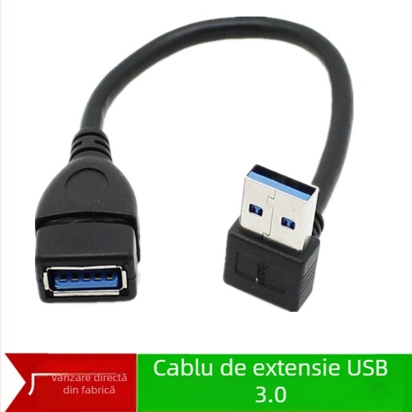 Cablu USB de extensie, din mufa masculină în cea feminină, unghi de 90° spre stânga, USB 3.0, din cupru