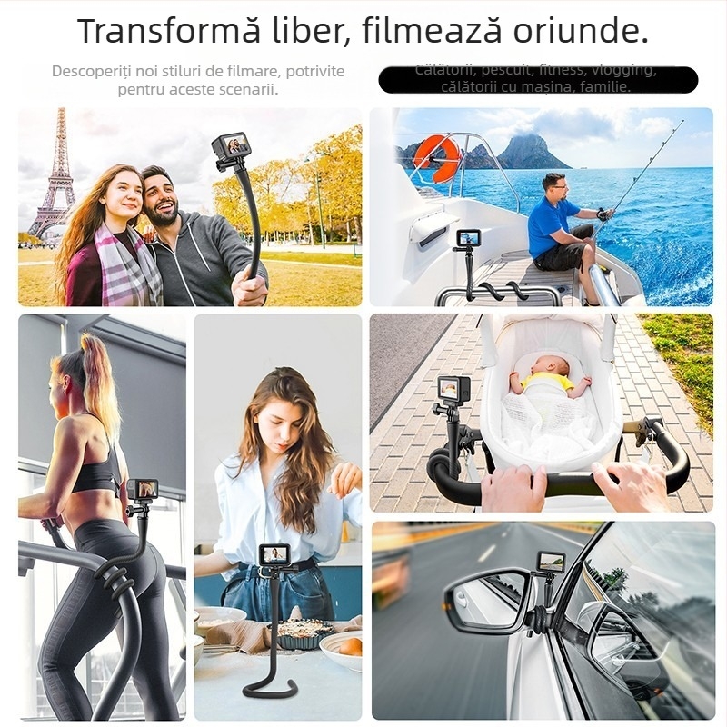 Suport flexibil cu modelare liberă, compatibil GoPro HERO11/12, Insta360 X3/X2 și telefon