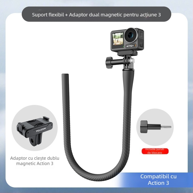 Suport flexibil cu modelare liberă, compatibil GoPro HERO11/12, Insta360 X3/X2 și telefon