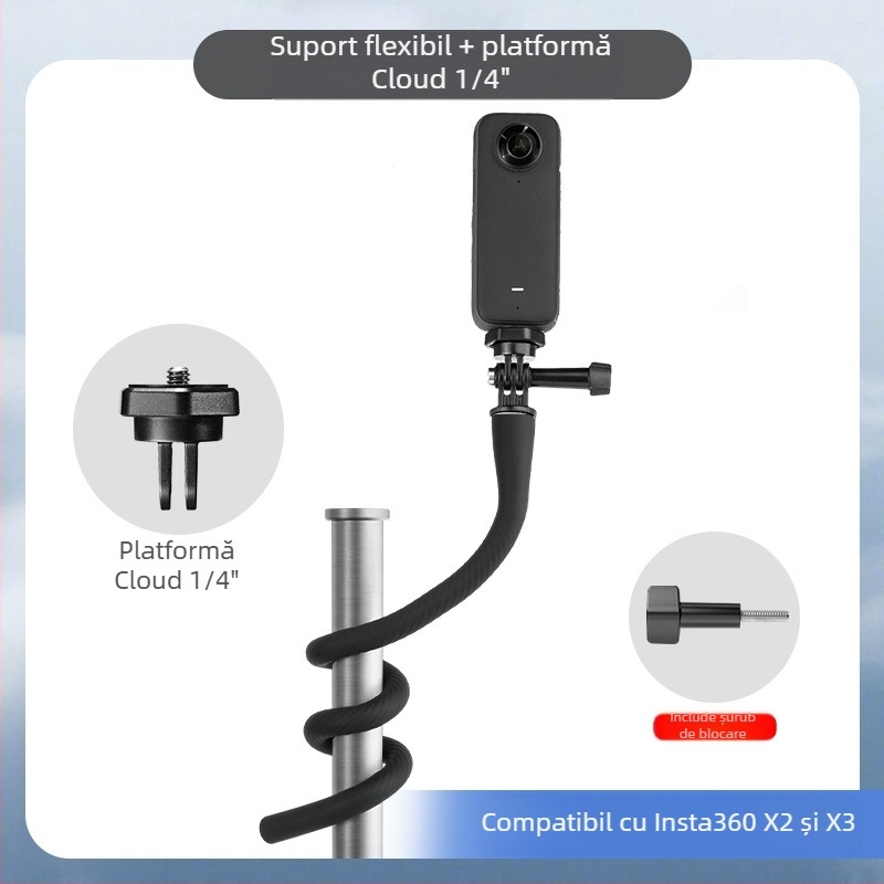 Suport flexibil cu modelare liberă, compatibil GoPro HERO11/12, Insta360 X3/X2 și telefon
