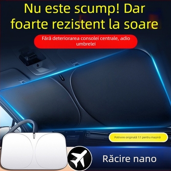 Parasolar pentru parbrizul mașinii – izolație termică, blocare a luminii, patru anotimpuri, tip card-in, material: țesătură titan