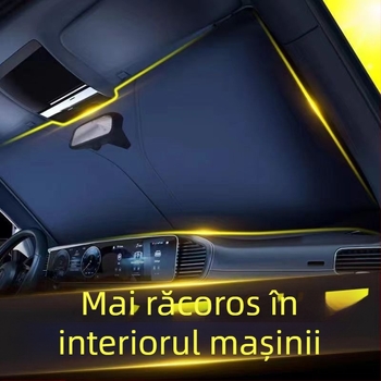 Parasolar pentru parbrizul mașinii – izolație termică, blocare a luminii, patru anotimpuri, tip card-in, material: țesătură titan