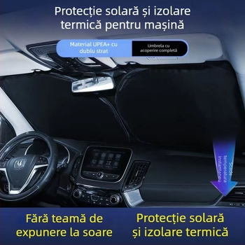 Parasolar pentru parbrizul mașinii – izolație termică, blocare a luminii, patru anotimpuri, tip card-in, material: țesătură titan
