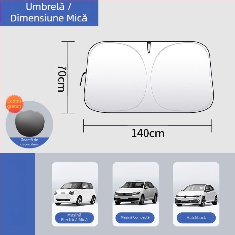 Parasolar pentru parbrizul mașinii – izolație termică, blocare a luminii, patru anotimpuri, tip card-in, material: țesătură titan