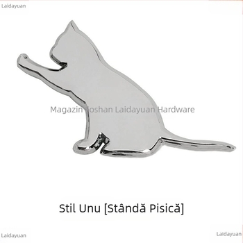 Autocolant auto 3D cu pisică – insignă spate și laterală, montaj cu ventuză, decor triunghiular creativ pentru geam