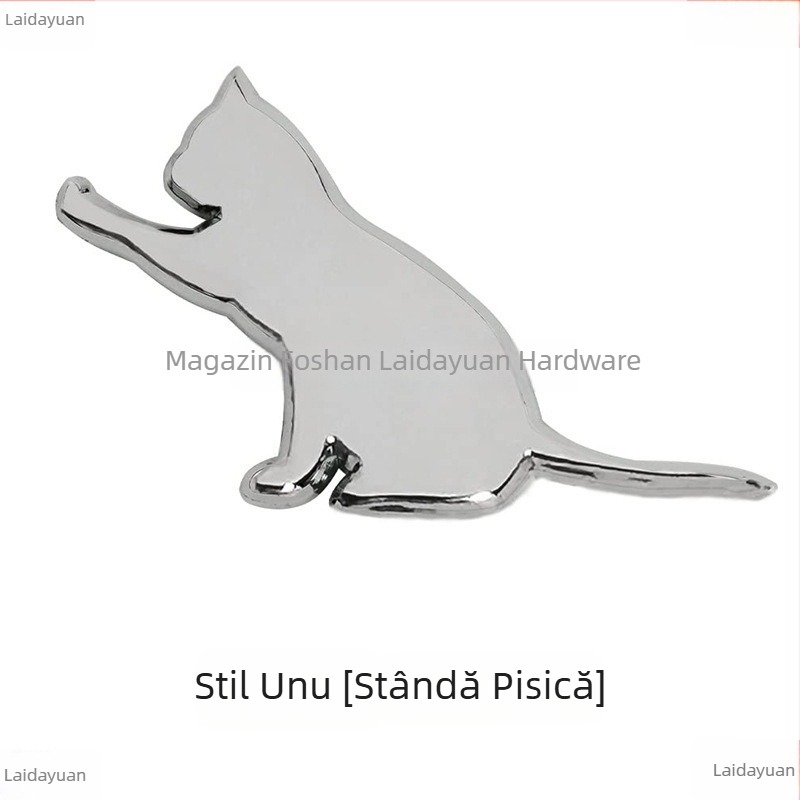 Autocolant auto 3D cu pisică – insignă spate și laterală, montaj cu ventuză, decor triunghiular creativ pentru geam