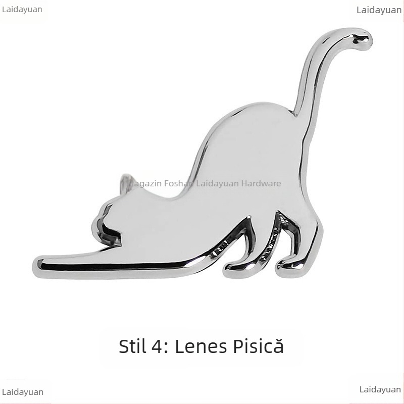 Autocolant auto 3D cu pisică – insignă spate și laterală, montaj cu ventuză, decor triunghiular creativ pentru geam