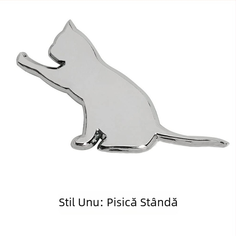 Autocolant auto 3D cu pisică – insignă spate și laterală, montaj cu ventuză, decor triunghiular creativ pentru geam