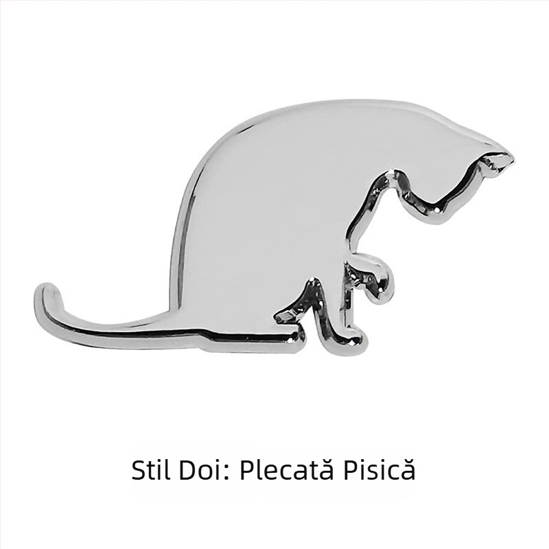 Autocolant auto 3D cu pisică – insignă spate și laterală, montaj cu ventuză, decor triunghiular creativ pentru geam