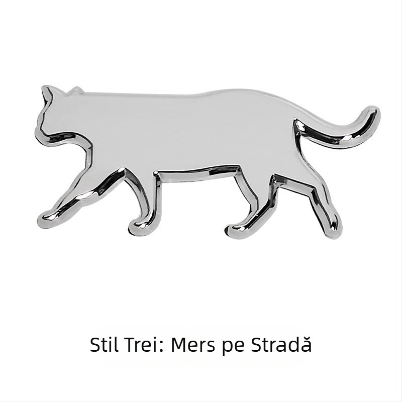 Autocolant auto 3D cu pisică – insignă spate și laterală, montaj cu ventuză, decor triunghiular creativ pentru geam