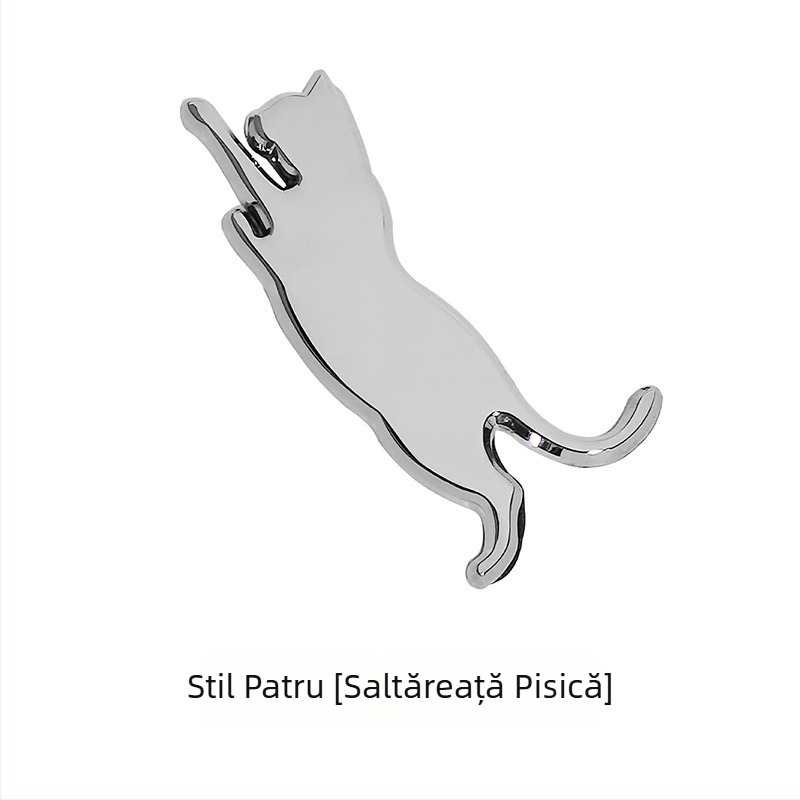 Autocolant auto 3D cu pisică – insignă spate și laterală, montaj cu ventuză, decor triunghiular creativ pentru geam