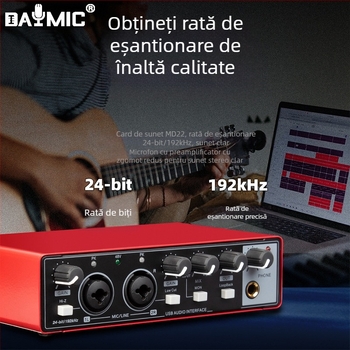 Carte de sunet USB externă profesională – fără drivere, pentru înregistrare live și karaoke, reglaj sunet (Model MD22; Alimentare: 0; Lansată: 2022)
