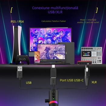 NV7 RGB Microfon USB/XLR dinamic pentru gaming, streaming, înregistrare și karaoke — cardioid, wireless-capable, SNR ≥ 100 dB