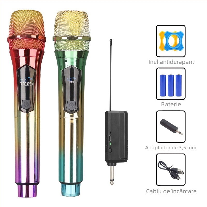 Microfon karaoke wireless pentru scenă, model W78, 100 Hz-20 kHz, SNR >=75 dB, autonomie 6-8 ore, baterie 2000-4000 mAh
