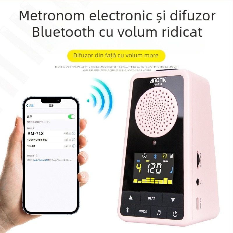 Anoma AM-718 Metronom cu difuzor pentru pian și chitară, Bluetooth reîncărcabil, cu sugestii vocale, ideal pentru examene muzicale