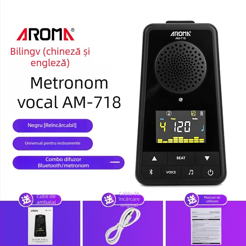 Anoma AM-718 Metronom cu difuzor pentru pian și chitară, Bluetooth reîncărcabil, cu sugestii vocale, ideal pentru examene muzicale