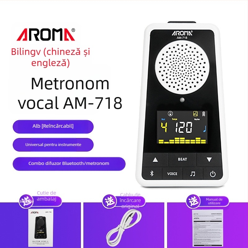 Anoma AM-718 Metronom cu difuzor pentru pian și chitară, Bluetooth reîncărcabil, cu sugestii vocale, ideal pentru examene muzicale