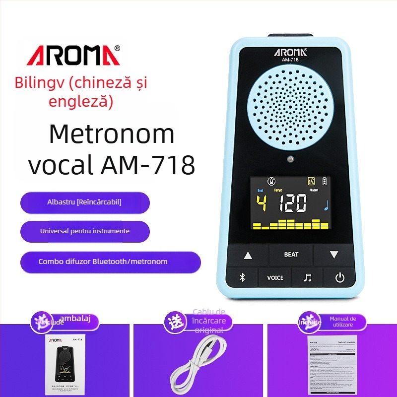Anoma AM-718 Metronom cu difuzor pentru pian și chitară, Bluetooth reîncărcabil, cu sugestii vocale, ideal pentru examene muzicale