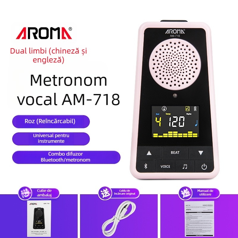 Anoma AM-718 Metronom cu difuzor pentru pian și chitară, Bluetooth reîncărcabil, cu sugestii vocale, ideal pentru examene muzicale