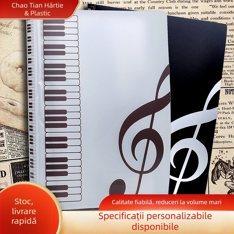 Dosar pentru partituri muzicale, din plastic, 40 de pagini, buzunare transparente cu mai multe niveluri, model ct-zlcyy-15, cu logo tipărit