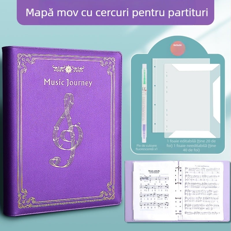 Hengxin clip pentru partituri din piele, model Music Score-01, clemă cu un braț, compatibil cu A4