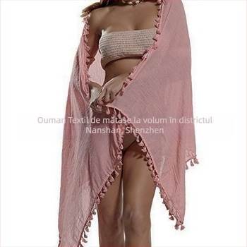 Prosop de plajă pentru femei din cânepă, țesătură crepe, model monocrom, protecție solară