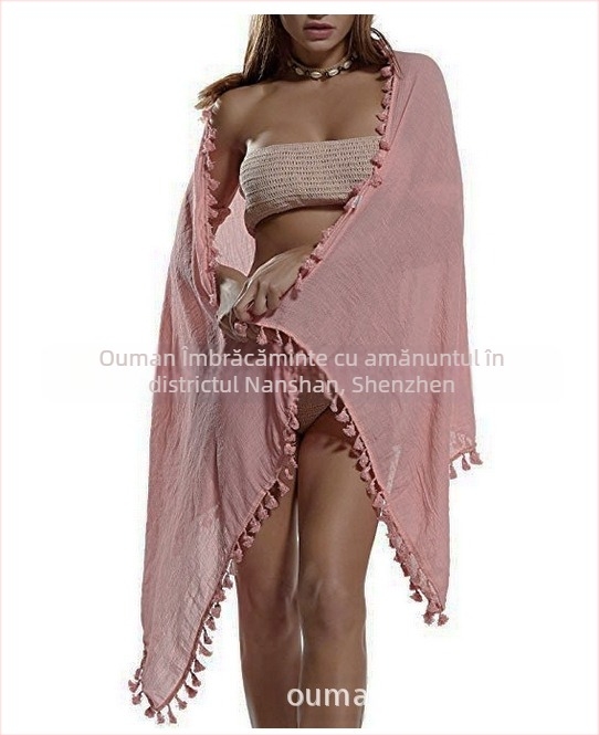 Prosop de plajă pentru femei din cânepă, țesătură crepe, model monocrom, protecție solară