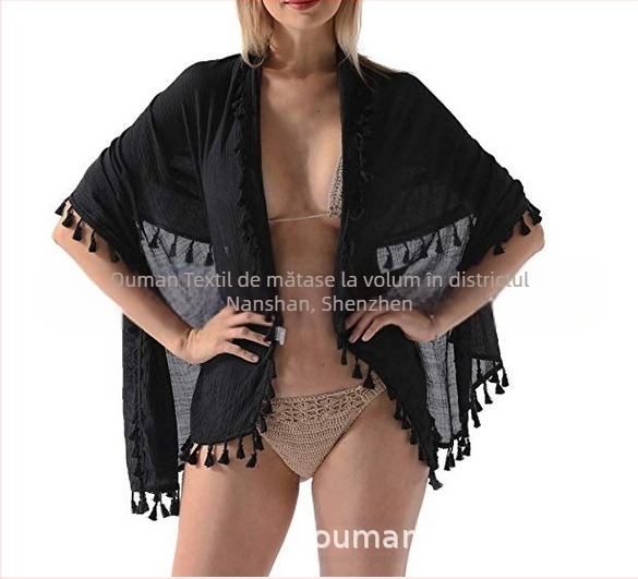 Prosop de plajă pentru femei din cânepă, țesătură crepe, model monocrom, protecție solară