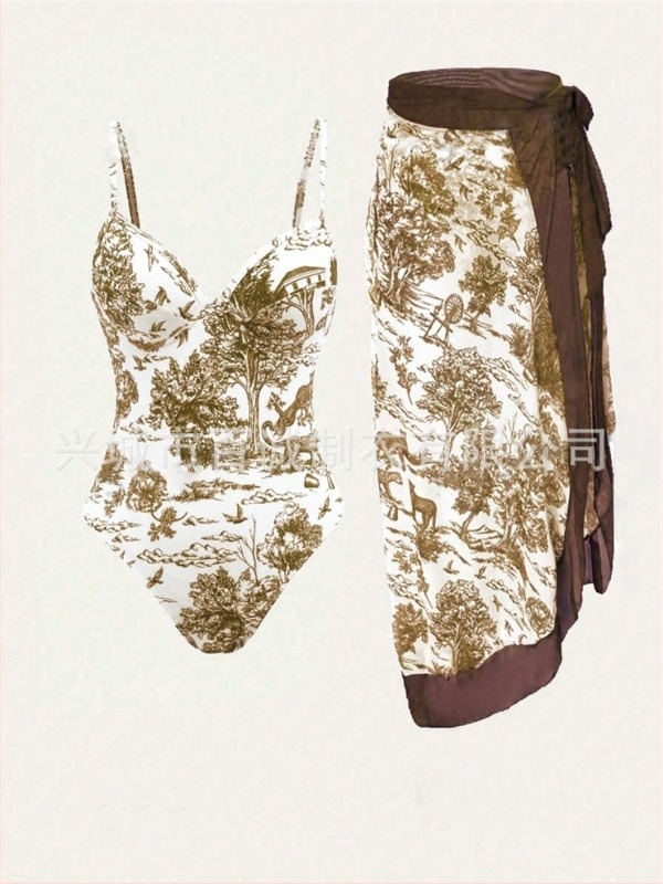 Costum de baie întreg cu burete la bust, imprimat, poliester, fără mâneci (Burete la bust, Imprimeu, Poliester)