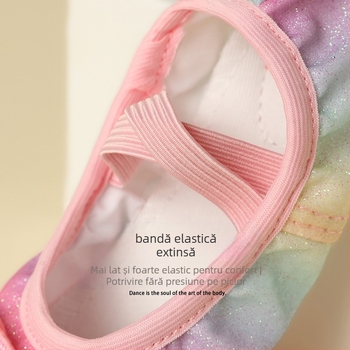 Pantofi de dans pentru copii - balet, paiete curcubeu, talpă moale, partea superioară din pânză, respirabili (Partea superioară din pânză, Talpă din cauciuc, Respirabili, Pentru balet)