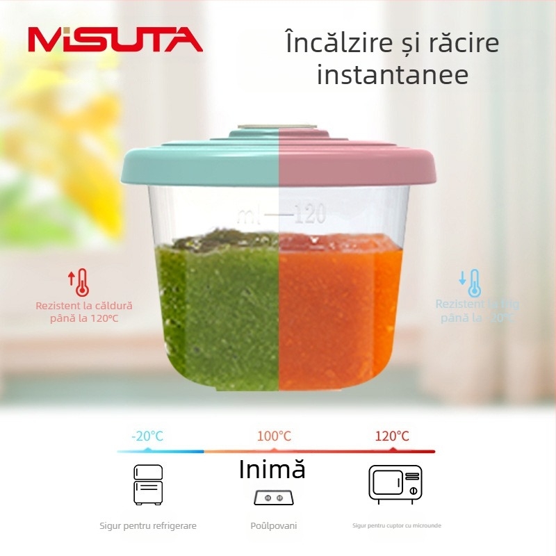 MISUTA Cutie Chrono pentru hrană complementar – 6 buc., PP, set veselă cu compartimente sigilate, pentru copii peste 3 luni