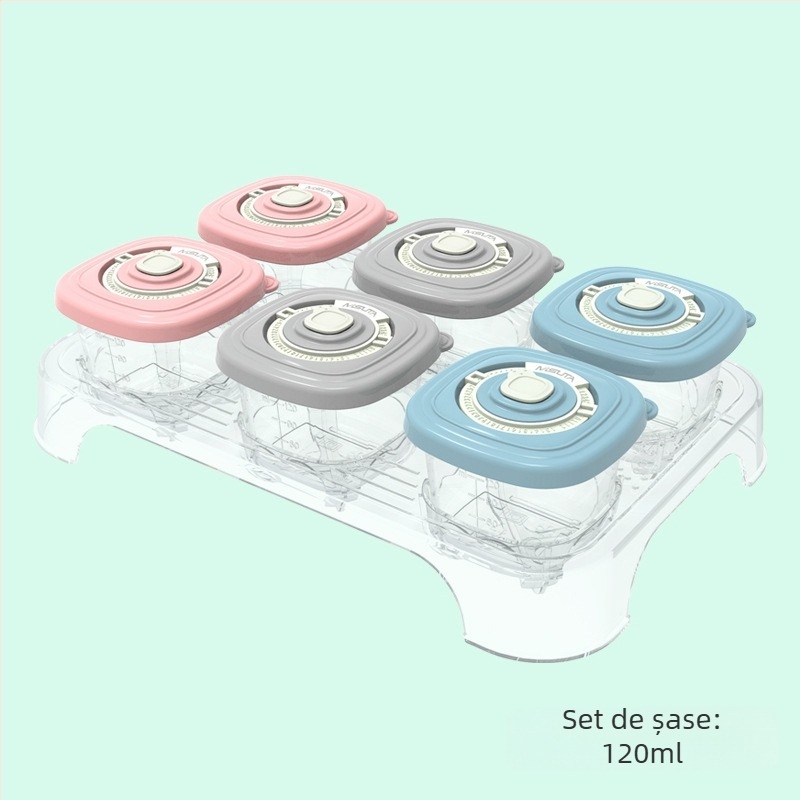 MISUTA Cutie Chrono pentru hrană complementar – 6 buc., PP, set veselă cu compartimente sigilate, pentru copii peste 3 luni