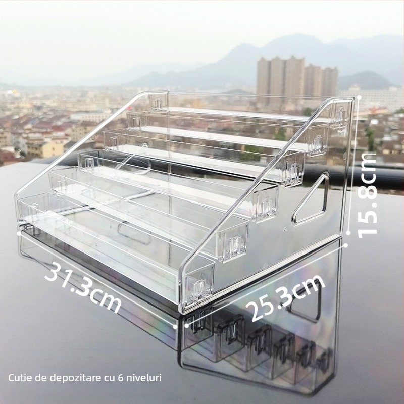 Display din acrilic transparent cu trei etaje sau mai multe, pentru ruj, ojă și îngrijire a pielii