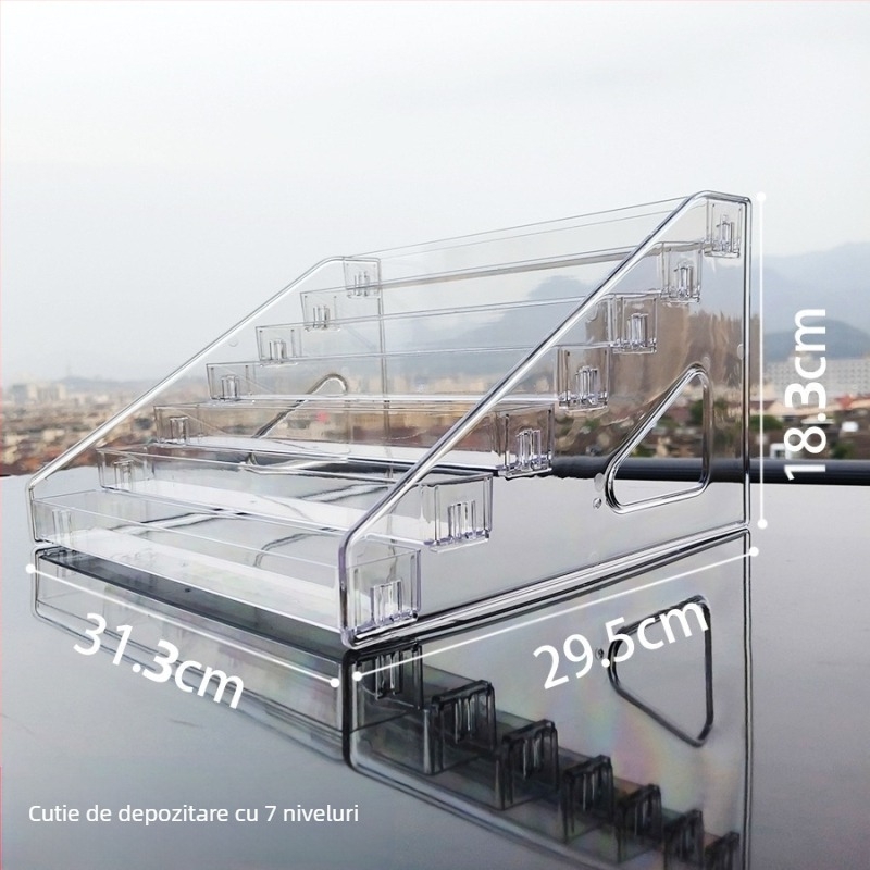 Display din acrilic transparent cu trei etaje sau mai multe, pentru ruj, ojă și îngrijire a pielii