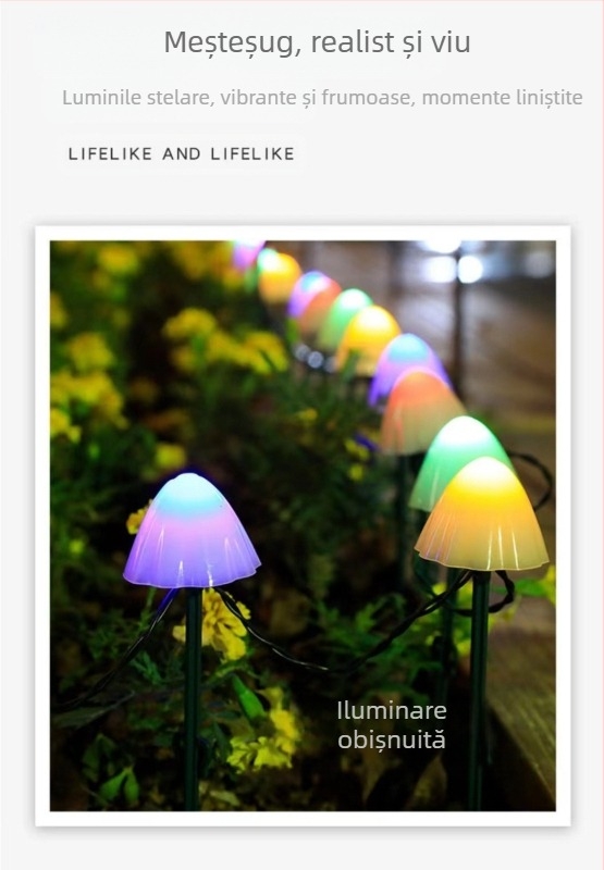 Șir LED solar pentru exterior, formă de ciupercă, IP65, 10W, ≤36V, control prin buton