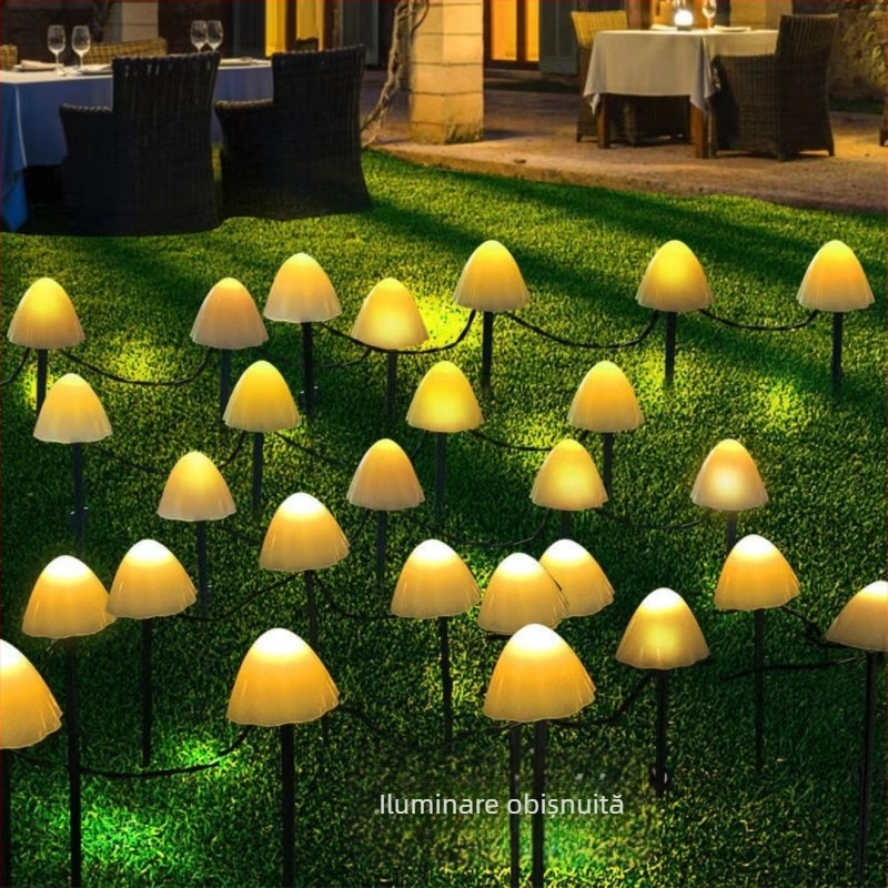 Șir LED solar pentru exterior, formă de ciupercă, IP65, 10W, ≤36V, control prin buton