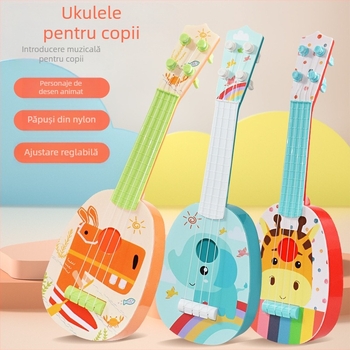 Jucărie ukulele pentru sugari 0-3 ani: puzzle cu animale – elefant, girafă și hipopotam, învățare muzicală interactivă pentru părinți și copii, din plastic
