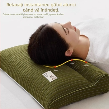 Perna de hrișcă cu nucleu rigid pentru protecția coloanei cervicale, husă din 100% bumbac, umplutură hrișcă, formă dreptunghiulară, pentru o singură persoană